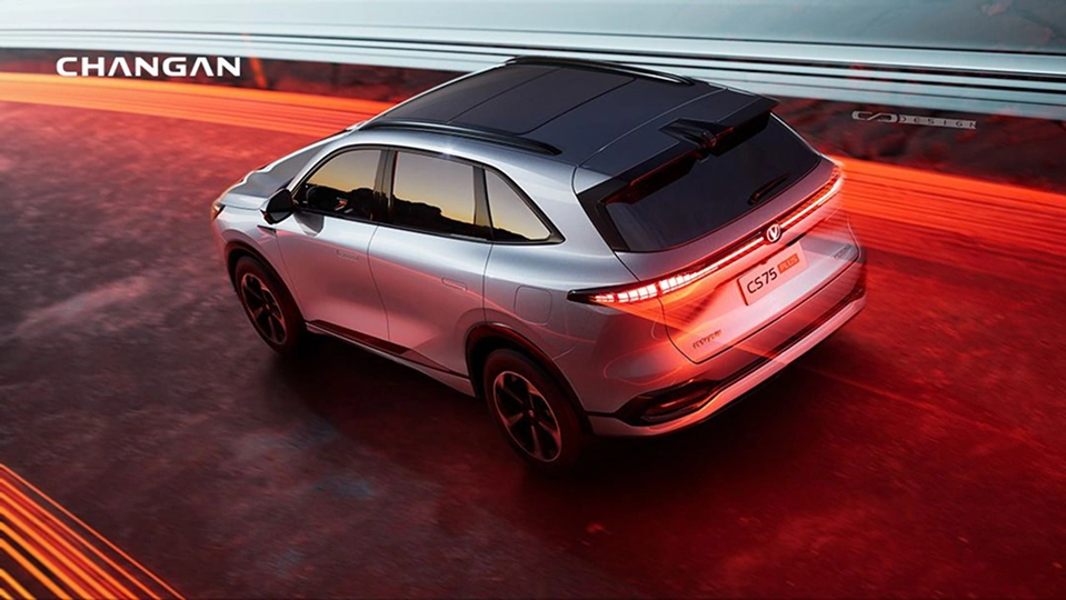 Changan CS75 Plus — elevated rear view with light trails